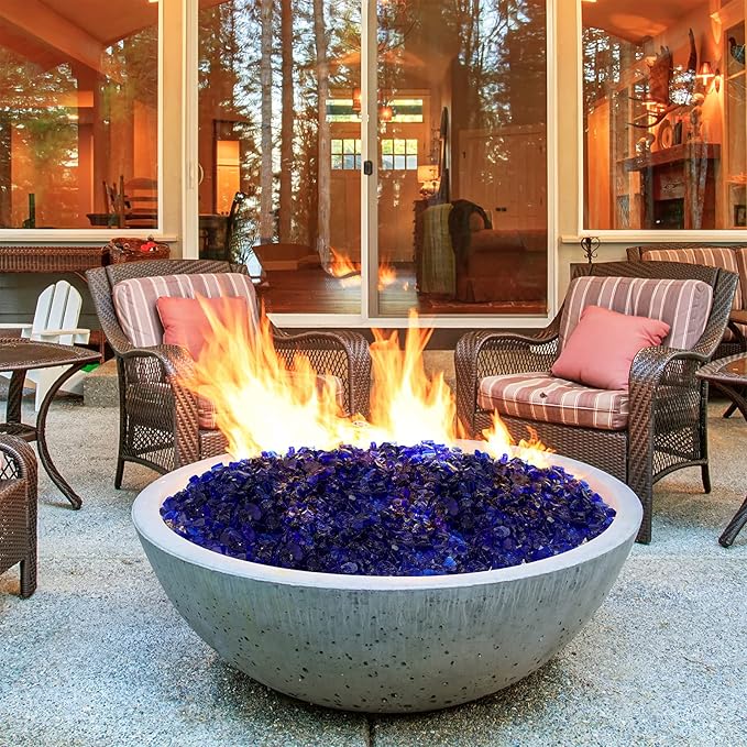 Mr. Fireglass Crushed Fire Glass for Natural or Propane Fire Pit, 10 Pounds Decorative Recycled Fireplace Glass Rocks for Fire Pit Fireplace and Landscaping, High Luster Cobalt Blue
