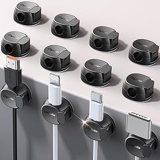 12Pack Cord Organizer [Dual Spring & Clasp, Max Secure] Cable Clips - Chfeila Cord Holder, Desk Cable Management, Adhesive Phone Charging Wire Holder for Nightstand/Car/Wall, Office Accessory - Black