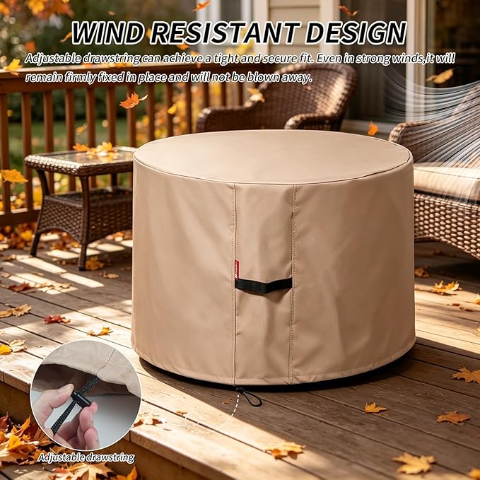 SheeChung [2026 Upgraded] Fire Pit Cover Round for Solo Stove Surround 44" D x 24" H,Heavy Duty 600D Waterproof Firepit Cover,Fits for 40-44" Fire Pit/Table,Outdoor Fireplace Covers with Drawstring