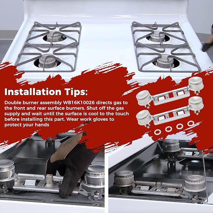 Double Burner Assembly WB16K10026 WB29K17 Double Stove Top Double Surface Burner Kit Replacement Compatible with General Electric Hot.point Gas Stove Range Assembly(2pack) by AMI PARTS