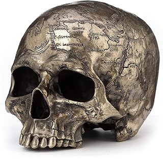 Veronese Design Bronze Finish Craniumography Old Treasure Map On Skull Statue