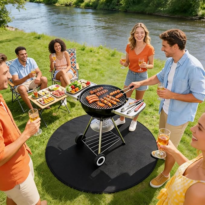 42'' Round Fire Pit Mat for Solo Stove Bonfire, Double-Sided Fireproof Under Grill Mat, Bonfire Accessories for Outdoor Deck Patio Grass, Oil-Proof & Waterproof, Easy to Clean