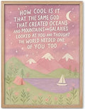 KensTro Natural OAK Wood Same God Creation Framed Wall Art,12x16in Inspirational Christian Bible Canvas Art,Mountain Nursery Decor,Pink Set of 1 for Christian Girl Bedroom Dorm for Girly Adoption Gift