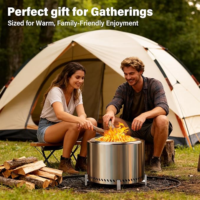 HGD 20 Inch Smokeless Patio Fire Pit, Outdoor Wood Burning Stove, Stainless Steel Firepit for Backyard, Patio, Garden, Picnic