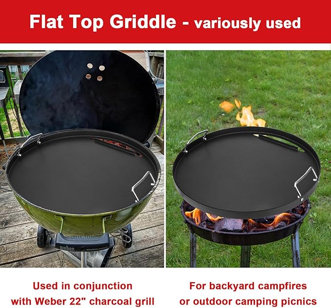 Full Size Griddle Insert for Weber 22 Inch Charcoal Grills, Flat Top Griddle for Weber 22" Original Kettle, Master-Touch and Performer Deluxe Charcoal Grill, Compatible with Most 22" Round Grills
