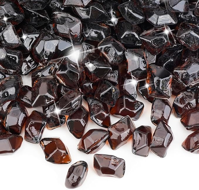 Mr. Fireglass 1/2-Inch Polygon Fire Glass for Fireplace Fire Pit & Lanscaping, 10 Pounds High Luster Amber