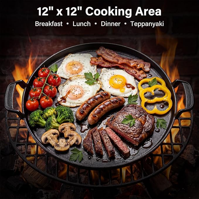 7421 Cast Iron Griddle - 12" Gourmet BBQ System Insert, Fits Most Cooking Grates for Weber Charcoal/Gas/Pellet Grills (22" Kettle/Performer, SMOKEFIRE EX4/EX6, Genesis, Spirit &More)