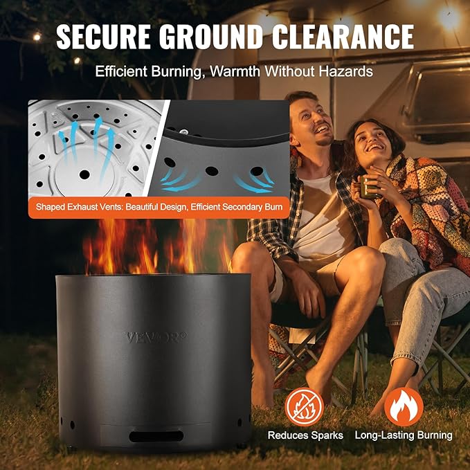 VEVOR Smokeless Fire Pit Stove Bonfire, H: 12.6 in x Dia: 15 in,Wood Burning Fireplaces with Removable Ash Pan, SUS430 Stainless Steel Inner Portable Outdoor Firepit, Ideal for Outdoor Patio Camping