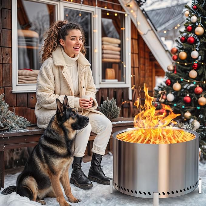 HGD 27.5" Smokeless Fire Pit Outdoor, Large Stainless Steel Wood Burning Firepit with Secondary Combustion, Backyard Patio Stove for Garden, BBQ & Bonfire