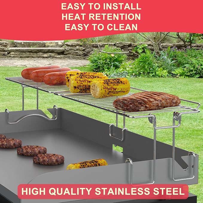 DcYourHome Griddle Warming Rack Compatible with 28" Blackstone Griddles (Not for Pro-Series）Adjustable Stainless Steel Rack for Blackstone Griddle Stand 28 Inch Accessories,One-Step Clip On Attachment