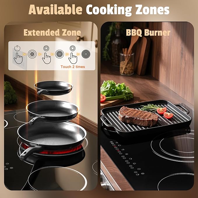 5 Burner Electric Cooktop 36 Inch, Nefaracy Built-in Electric Stove Top 9600W, 36'' Ceramic Cooktop with Touch Control, BBQ Burner, Timer & Pause, Safety Lock, 220V Hard Wire