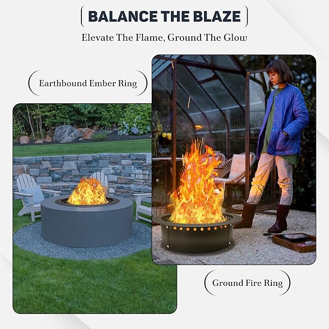 FEBTECH Smokeless Fire Ring 36" - Carbon Steel Outdoor Fire Ring with Heat Resistant Coating - The Perfect Smokeless Fire Pit Insert for DIY Bonfires, Family Gatherings, and Outdoor Camping