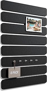 Fluxynara Cork Board Alternative Felt Strip Board 8-Pack 13"x2", Office Pin Board with 50 Push Pins, Adhesive Install for Bedroom Door & Home Office (Black)