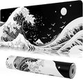 MEWOOCUE® Gaming Mouse Pad for Desk,Large Sea Wave Mousepad Laptop,Black White Japanese Anime Mouse Mat,Long XXL Waterproof Keyboard Pads,Big Non-Slip Mouse Pads for Game Office Home（35.4 x 15.7 in）