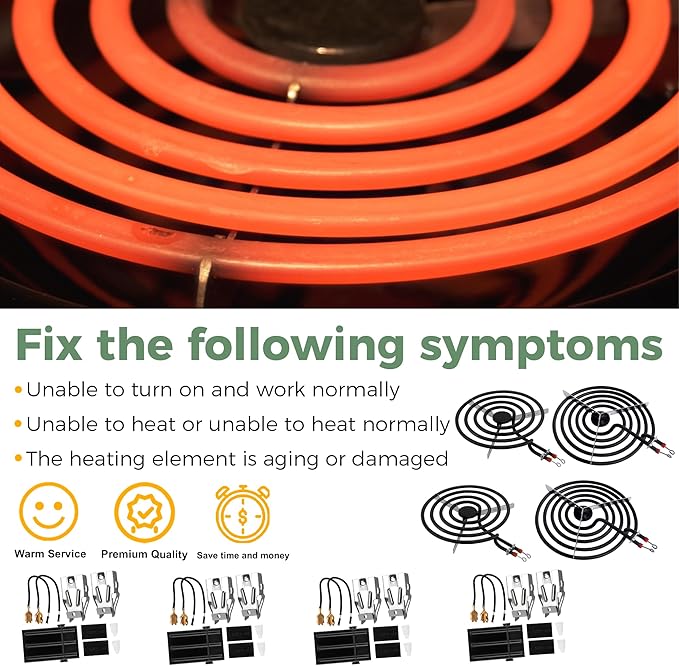【2026 Upgraded】Electric Range Burner Element MP22YA Unit Set,2 pcs MP15YA 6'',2 pcs MP21YA 8'',4pcs 330031 Range Burner Receptacle kit.Replacement for Ranges/Stoves by Romalon