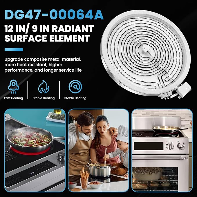 12 in DG47-00064A DG47-00056A Electric Range Dual Radiant Surface Element Fit for Sam-Sung NE58, NE59, NE63 Series Electric Stove, Replaces AP5986691 EAP11729066 PS11729066 by Fetechmate