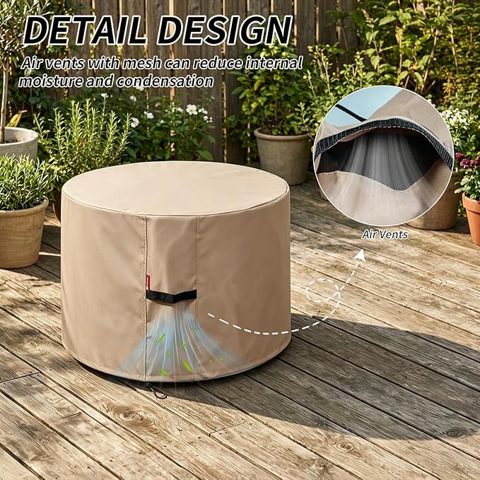 [2026 Upgraded]SheeChung Fire Pit Cover Round 50"D x 24"H,Heavy Duty 600D Waterproof Outdoor Firepit Cover,Fits for 46"-50" Wood Burning Fire Pit/Table,Fade Resistant Firepit Covers with Drawstring