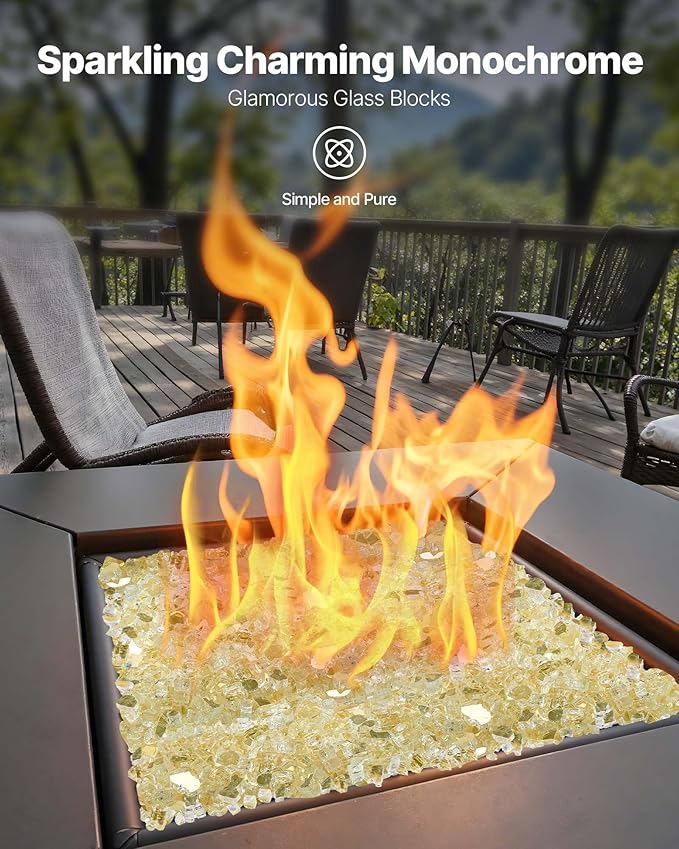 VEVOR Fire Glass, 10 lbs, Gold, 1/2 Inch High-Temperature Resistant Reflective Glass Rocks, Smokeless Fire Pit Stones for Outdoor Table & Landscaping