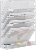 EasyPAG 5 Tier Wall File Holder, Mesh Hanging Folder Organizer with Classify Label, Versatile Desk File Holder, Vertical Wall Mounted Mail Organizer for Office Home Cubicle, White