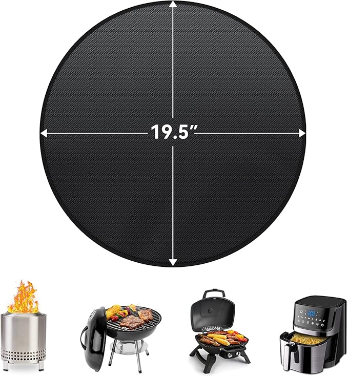 Protebox 19.5" Fire Pit Mat for Solo Stove Mesa Tabletop Fire Pit, Round Fireproof Under Grill Mat for Deck Patio Grass Outdoor Grill Accessories, Portable and Reusable, Glossy Black