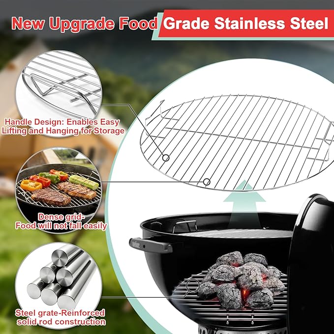 7435 7441 Grill Grate for Weber 22 Inch Kettle Charcoal Grill, 22" Cooking Grate for Weber Master Touch 22, Performer, Jumbo Joe Premium, Original Kettle Accessories, Stainless Steel –Easy Clean