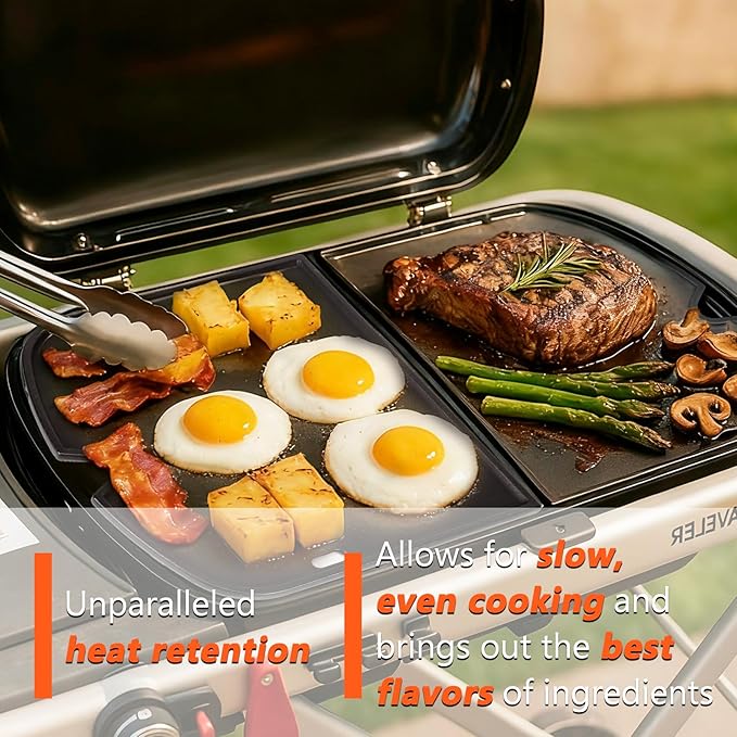 7034 Cast Iron Cooking Griddle Plate for Weber Traveler Portable Gas Grill Accessories, Griddle Replacement Parts for Weber Traveler 9010001 Outdoor BBQ Grill Replacement Part, 13.57 x 12.42 Inches