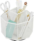 Annova Mesh Desk Organizer Rotate with 5 Compartments Spinning Tidy Candy/Pen Holder Office, Art Supply, Storage, Classroom, Home (White)