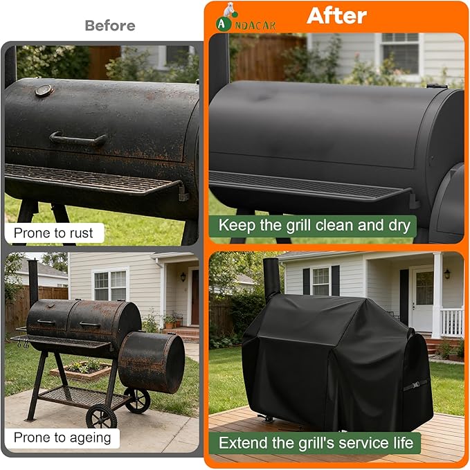 Charcoal Grills Cover for Oklahoma Joe's Longhorn Offset Smoker - 13201747-50, Waterproof Outdoor Grill Cover BBQ Grill Cover Barbeque Grill Cover (Cover Only) - 65" L×37" W×50" H, Black