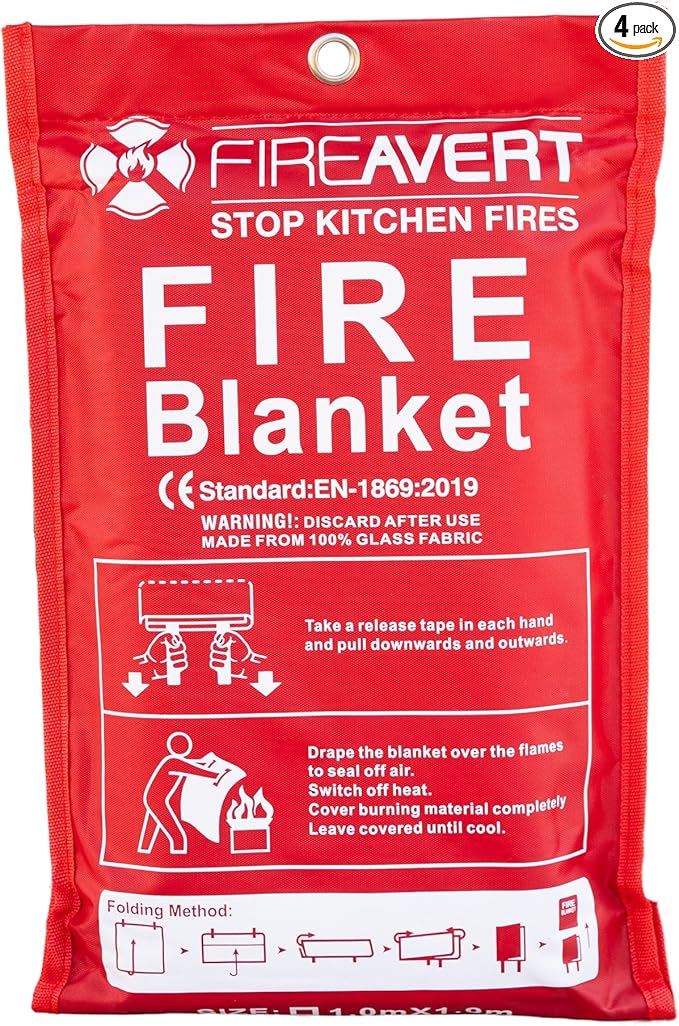 FireAvert Emergency Fire Blanket for Home and Kitchen – Fire Safety Blanket for Kitchen, Camping, Vehicles & More - 4 Pack