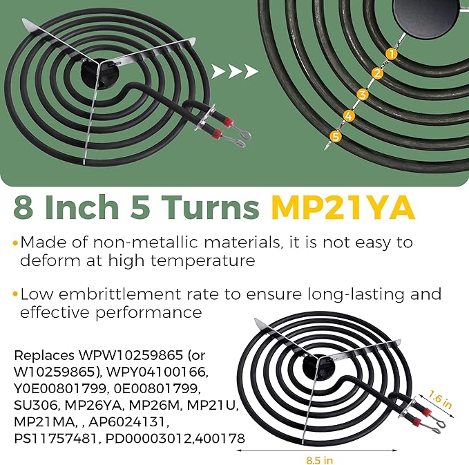 【2026 Upgraded】Electric Range Burner Element MP22YA Unit Set,2 pcs MP15YA 6'',2 pcs MP21YA 8'',4pcs 330031 Range Burner Receptacle kit.Replacement for Ranges/Stoves by Romalon