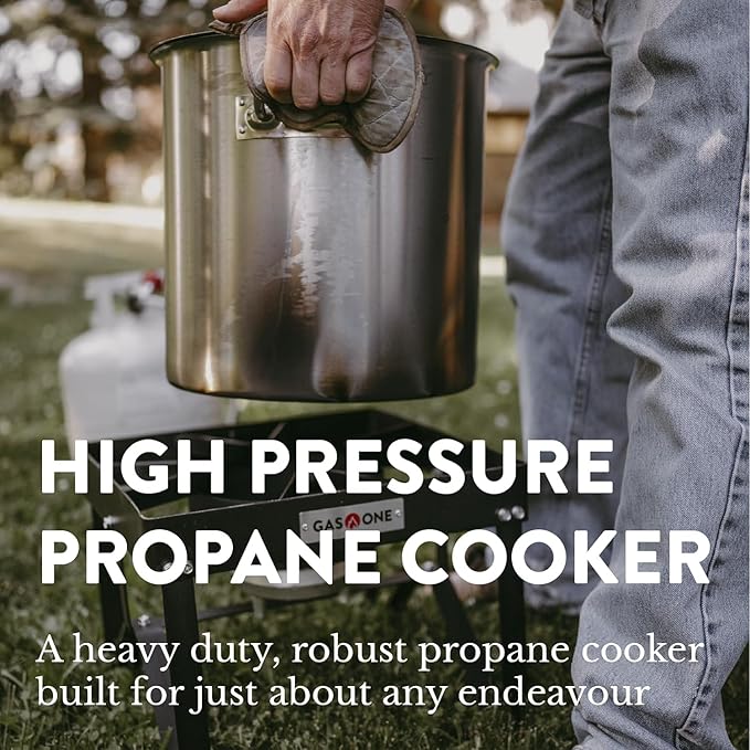 GasOne B-5200KA Outdoor Cooker with High Pressure Steel Braided Hose Propane Burner Camp Stove