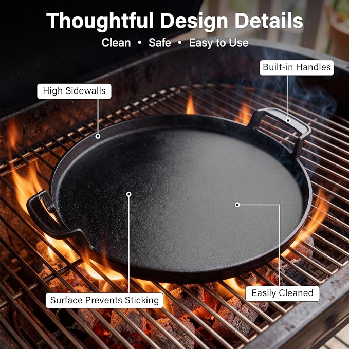 7421 Cast Iron Griddle - 12" Gourmet BBQ System Insert, Fits Most Cooking Grates for Weber Charcoal/Gas/Pellet Grills (22" Kettle/Performer, SMOKEFIRE EX4/EX6, Genesis, Spirit &More)