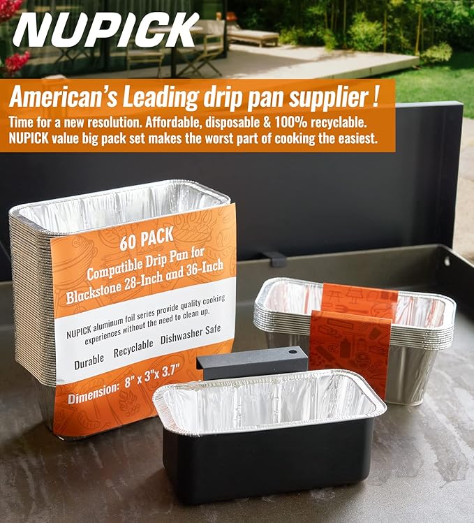 NUPICK 40 Pack Grease Cup Liners for Blackstone 17"/28"/36" Griddle, Drip Pan Liners for Blackstone 5017, Disposable Aluminum Foil Drip Pan Liner