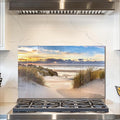 fzxwyishu Tempered Glass Backsplash for Kitchen,Stove Splashback Protector Beach Scenery Design | Heat-Resistant Splash Board, Kitchen Wall Decoration (Art Deco 1, 30"x18"(76.2x45.72cm))