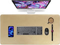HofferRuffer Desk Pad, Office Desk Protector Mat, Waterproof Desk Mat for Desktop, Dual Side Use Faux Leather Desk Pad for Keyboard and Mouse for Office and Home (Gold+Cork, 31.5" x 15.8")