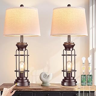 Reaketon Farmhouse Table Lamps for Living Room Set of 2, 28" Dimmable Touch Control Table Lamp with Oil Rubbed Bronze Finish, Bedroom Lamps for Nightstand, 4 Bulbs Included