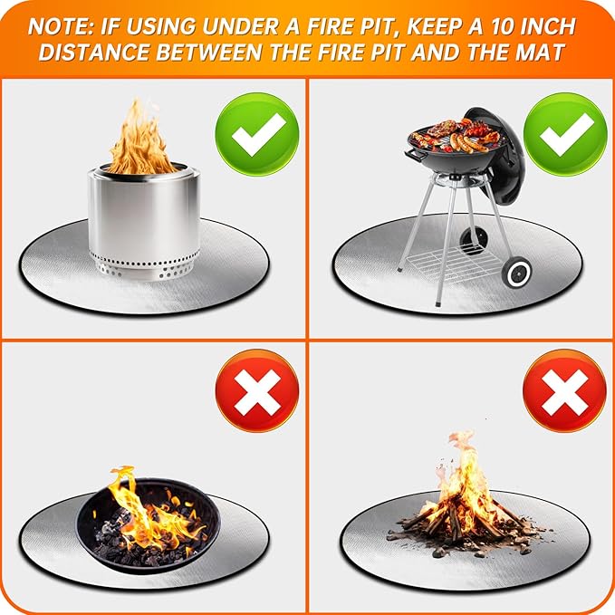 DocSafe 38" Round Fire Pit Mat for Solo Stove Bonfire,4-Layer Double-Sided Fireproof Heat Insulated Under Grill Mat Protector for Deck,Patio,BBQ,Oil-Proof and Reusable and Waterproof,Black＆Silver