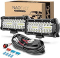 NAOEVO 7 Inch LED Light Bar, 240W 24,000LM Offroad Fog/Driving Lights LED Pods with 2 Leads Wiring Harness Kit, Spot Flood Combo Beam, Work for Truck Boat UTV ATV, 2-Pack (White)