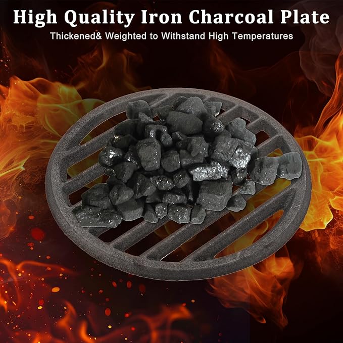 Cast Iron Bottom Fire Grate - 9 Inch Round BBQ Grill Grate Replacement, High Heat Charcoal Plate Bottom Grate Grill Parts, Fireplace Grate for Fire Pit Project BBQ Accessories Parts