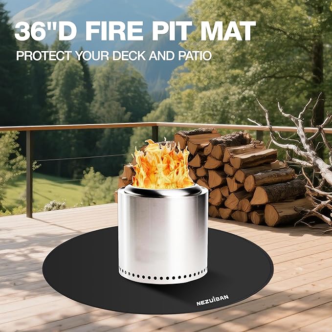 36" Fire Pit Mat for Solo Stove Bonfire, 3-Layer Heat Resistant Fireproof Under Grill Mat, Double-Sided Silicone Deck & Patio Protector, Round BBQ Mat, Easy to Clean Reusable