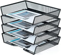 SETTFRFE 4 Tier Metal Mesh Desk Organizer-Stackable Paper Tray for Home, Office,School,Black File Storage System with Reinforced Edges