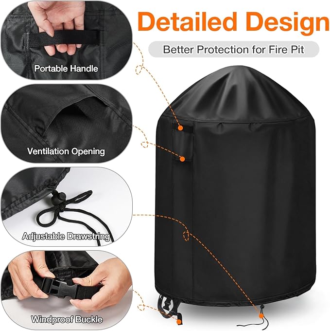 POMER Patio Fireplace Cover, Round Fire Pit Cover for 28 Inch Outdoor Fireplace Waterproof Heatwave Fire Bowl Cover Round -28"D x 43"H