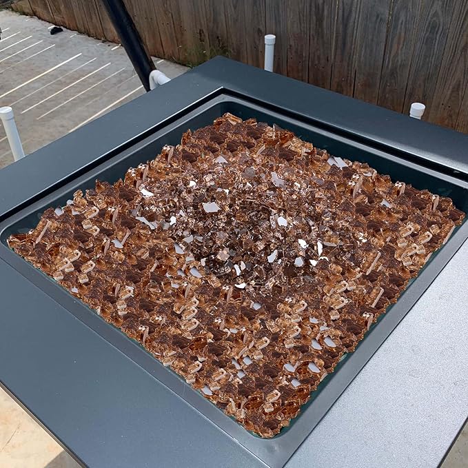 VEVOR Fire Glass, 10 lbs, Copper, 1/4 Inch High-Temperature Resistant Reflective Glass Rocks, Smokeless Fire Pit Stones for Outdoor Table & Landscaping