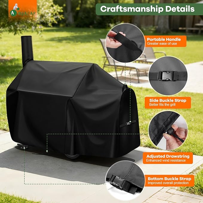 Charcoal Grills Cover for Oklahoma Joe's Longhorn Offset Smoker - 13201747-50, Waterproof Outdoor Grill Cover BBQ Grill Cover Barbeque Grill Cover (Cover Only) - 65" L×37" W×50" H, Black