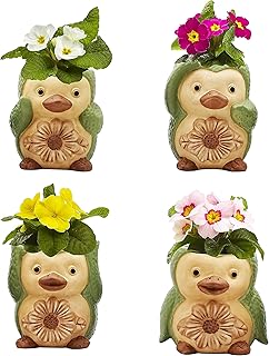 Bird/ Penguin Mini Succulent Pots, 3.6x3.5x2.3,Ceramic Animal Succulent planters,Cute Set- 4 small Flower pots,Cactus Animal Planter, Indoor/ outdoor Plant Pot,Funny Planters with Drainage Hole