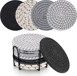8 Pcs Coasters for Drinks, Absorbent Coasters, Cotton Woven Drink Coasters, Braided Coasters Heat-Resistant for Home Coffee Table Desk Cups Tabletop Protection Coasters