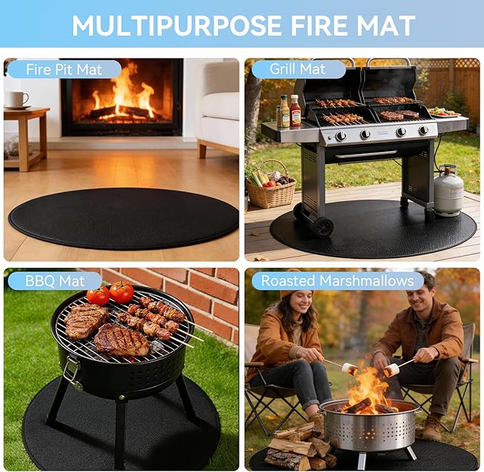 42 Inch Round Fire Pit Mat for Solo Stove Bonfire, Double Sided Fireproof Fire Pit Mat for Solo Stove Bonfire Accessories, Waterproof Oil-Proof for Patio Lawn Deck Outdoor Firepit Protection