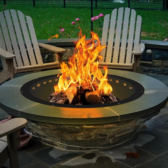 Outdoor Smokeless Fire Pit Ring 34 Inch Outer/30 Inch Inner Diameter, Heavy Duty Metal Round Liner Insert for Outside DIY Campfire or Bonfire Ring, Above or In Ground Use