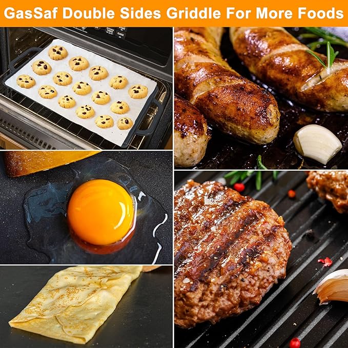 GasSaf Small Cast Iron Griddle 13x8.25 for Double Burner Stove Top, Double Sided Reversible Cooking Pan for Gas Grill Top Outdoor Camping, Gas Stovetop Grill Flat Griddle Pan Cast Iron Kitchen Cooking
