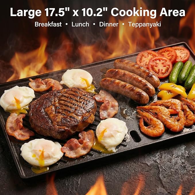 7637 17.5" Reversible Cast Iron Griddle - Replacement Flat Top Cooking Plate for Weber Spirit I & II 200 Series (E210/E220/S210/S220) with Front Controls